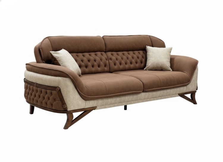 Диван трехместный "Астра" коричневый с каретной стяжкой.