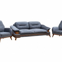 Комплект мягкой мебели "Гранд" 3+1+1 серый с деревянными элементами.