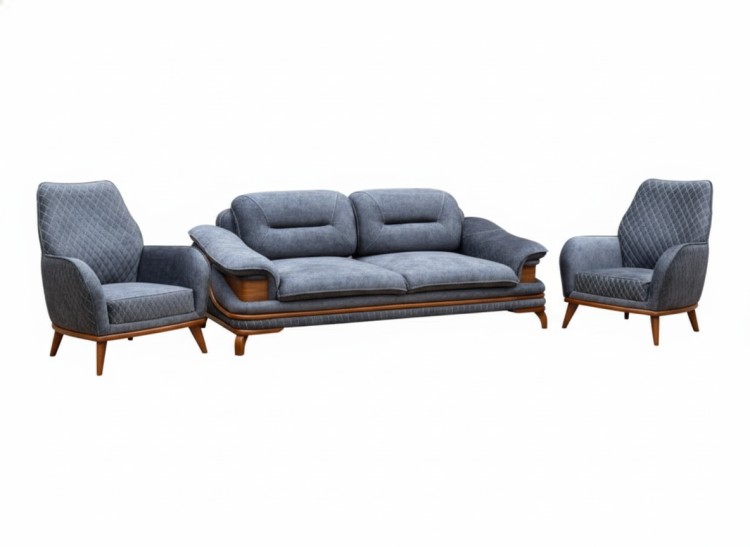 Комплект мягкой мебели "Гранд" 3+1+1 серый с деревянными элементами.