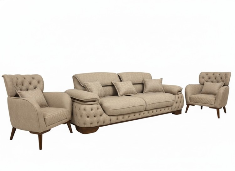 Комплект мягкой мебели "Хелен" бежевый с каретной стяжкой.