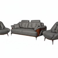 Комплект мягкой мебели "Вистерия" серый с деревянными элементами.