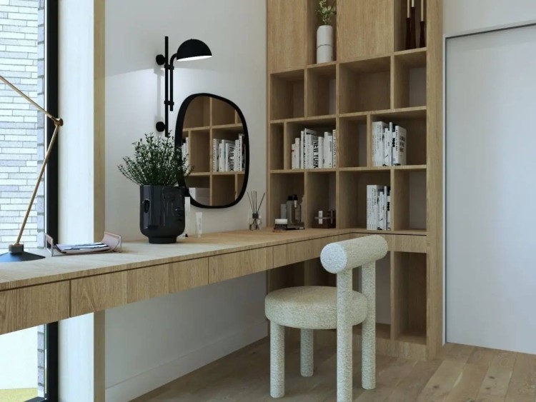 Рабочий стол угловой с полками "Эко-Лофт" дуб светлый.