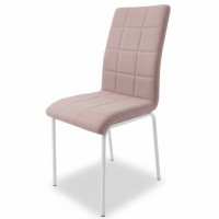 Стул обеденный "Каре" велюр пудровый на белом металлокаркасе.