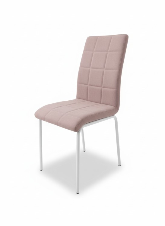 Стул обеденный "Каре" велюр пудровый на белом металлокаркасе.