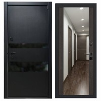 Входная дверь металлическая Горизонт с панелью Н-108 (дуб серый) с зеркалом