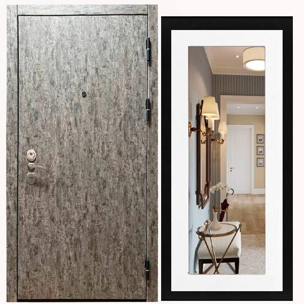 Дверь входная «Скала», внутренняя панель НШ-9/2 ( молочный софт)