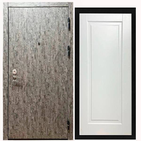 Дверь входная «Скала», внутренняя панель НШ-9/1А ( молочный софт)