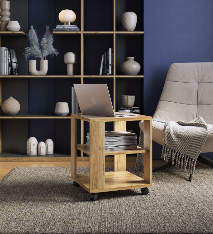 Журнальный столик на колесиках "КУБ", 45х45х49 см. ЛДСП 22 мм. Дуб крафт золотой