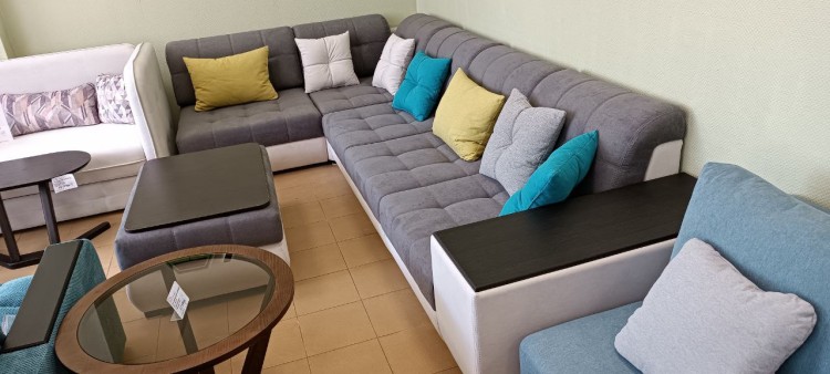 Диван угловой "Бостон 037" модульная система, серо-белый